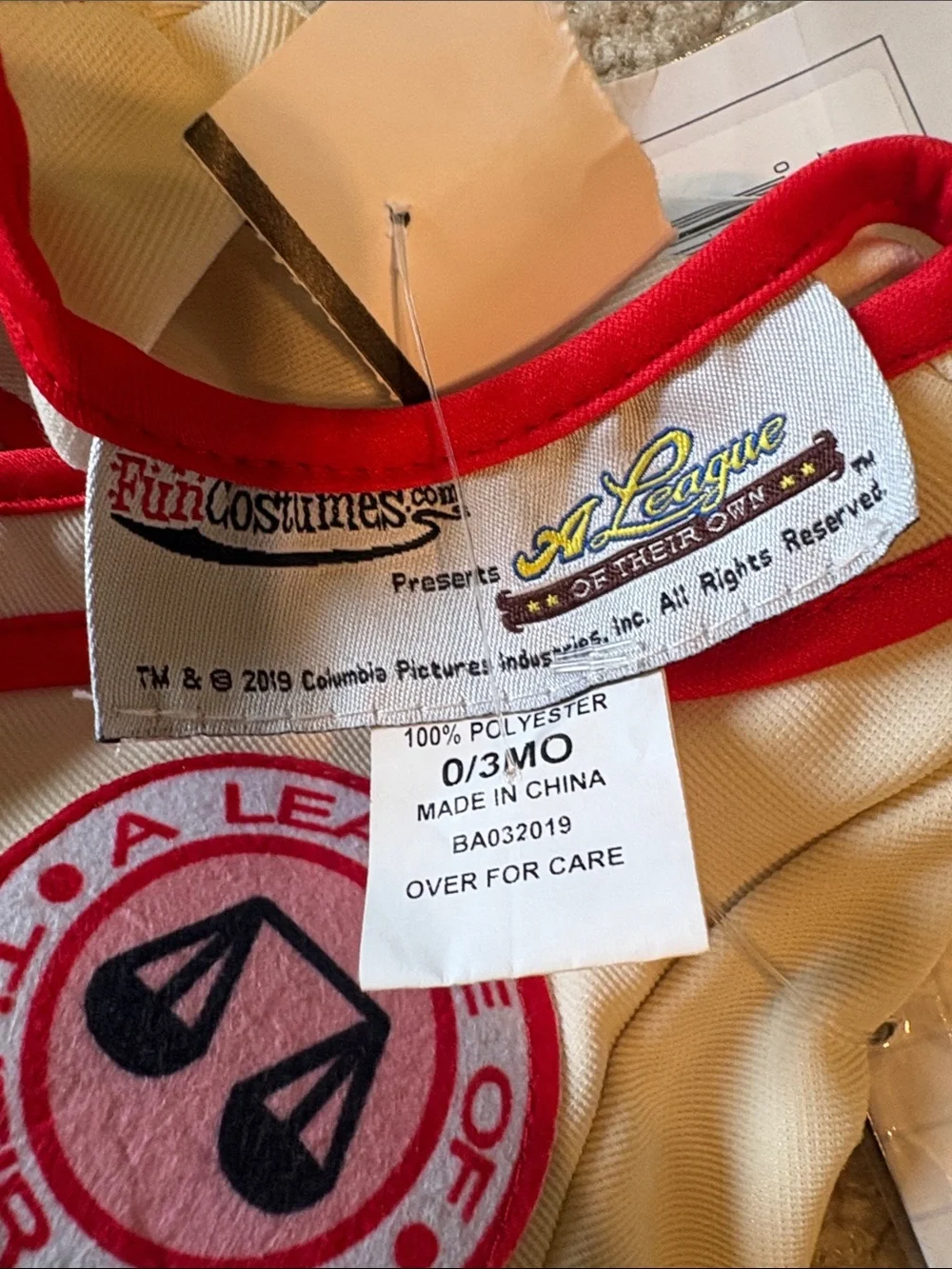 NIB A League of Their Own Coach Jimmy Baby Costume; Sz: 0-3 Months